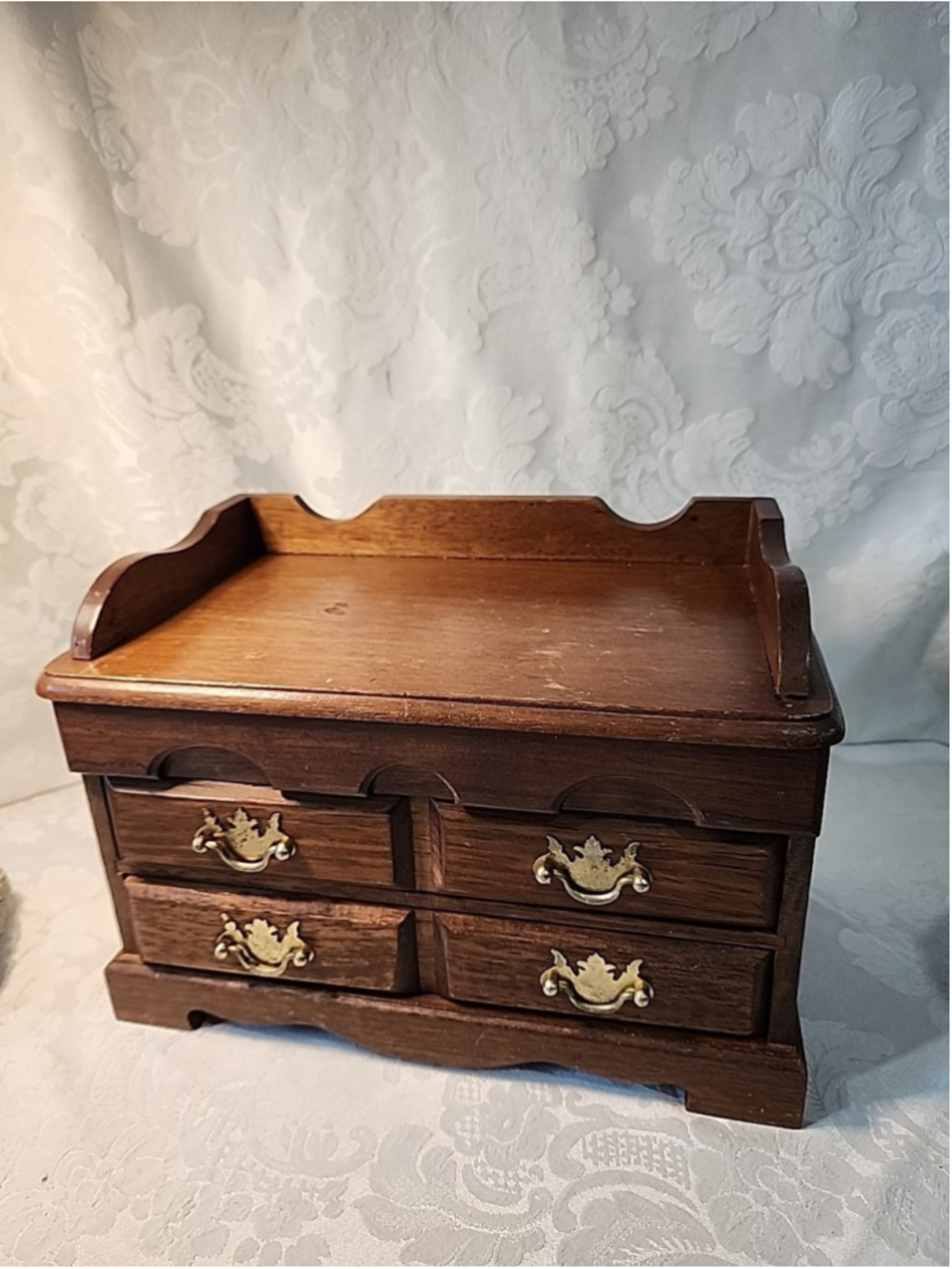 1970s Wooden Jewelry Box With Top Storage,2drawers, Approx 11" x 8" X6", Used